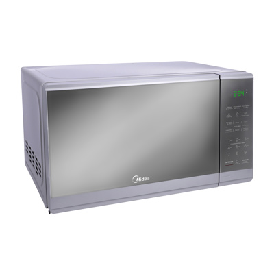 Midea Microondas 0.7 pies puerta con acabado espejo Gabinete Gris